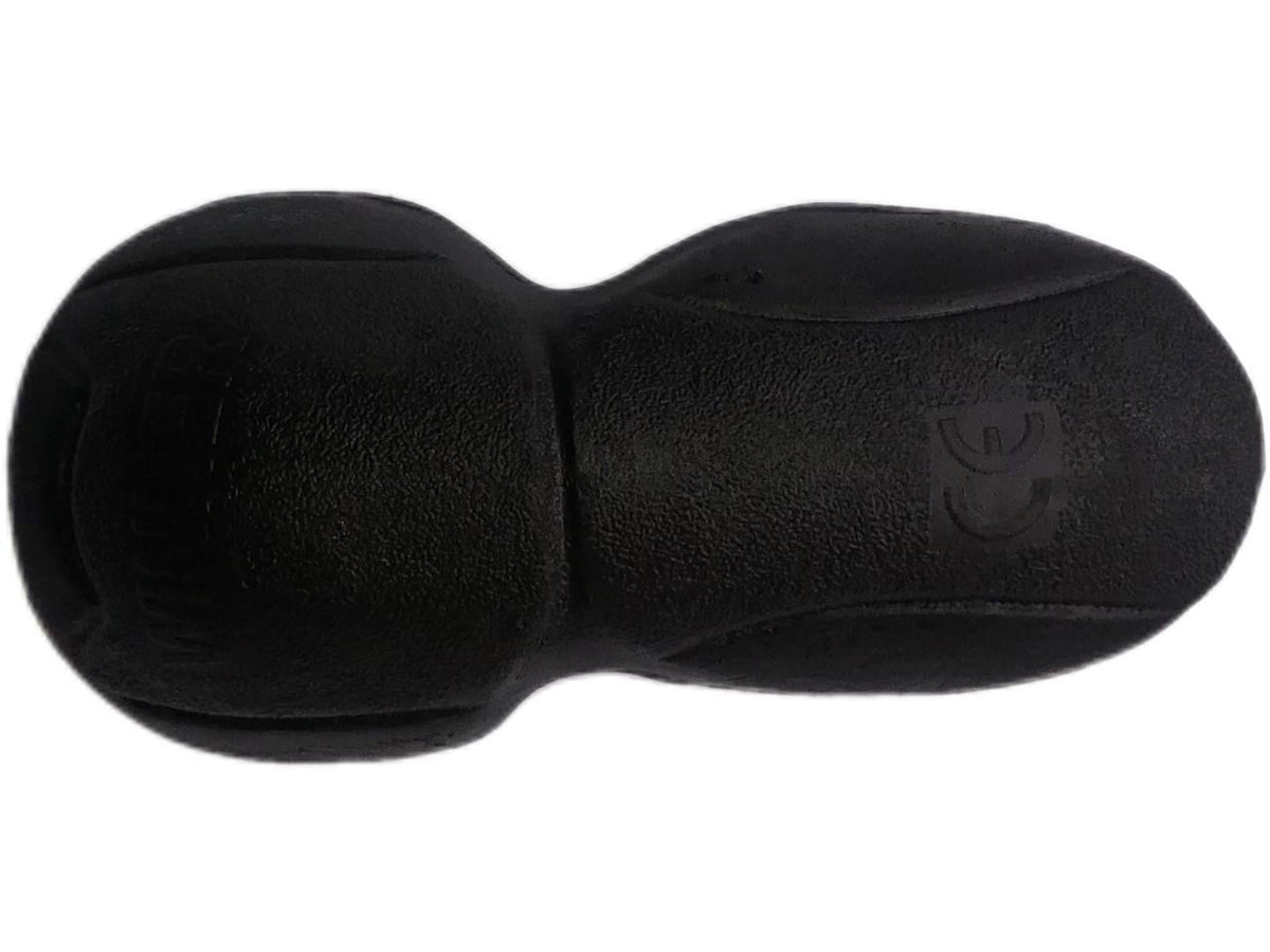 Top view of a single black Motovational CE Level 1 shoulder and elbow insert with a low-profile moulded shape