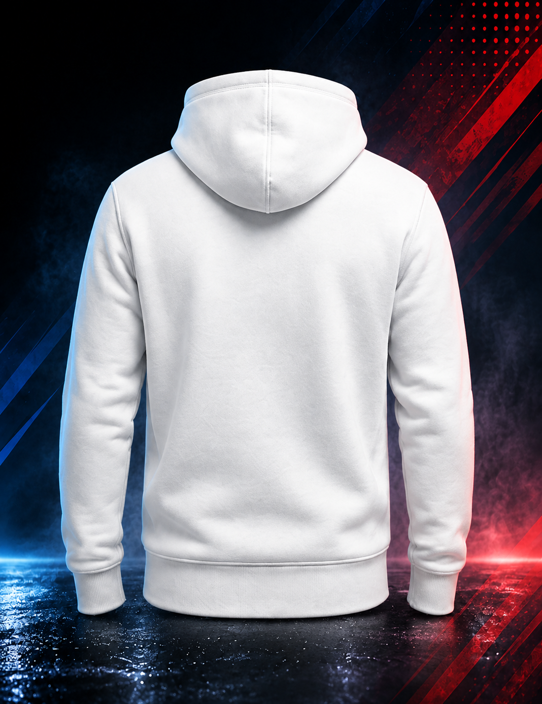 Back view of the Motovational zip-up hoodie in True White with the hood down and a plain back panel
