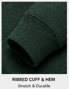 Close-up of the ribbed cuff and hem of the Motovational zip-up hoodie in Forest Green