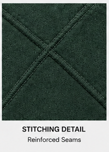 Close-up of the cross-stitched seam detail on the Motovational zip-up hoodie in Forest Green