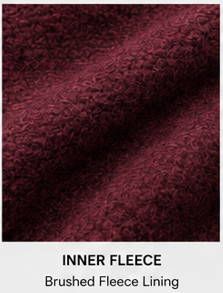 Close-up of the brushed inner lining of the Motovational zip-up hoodie in Burgundy