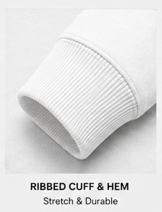 Close-up of the ribbed cuff and hem of the Motovational zip-up hoodie in True White