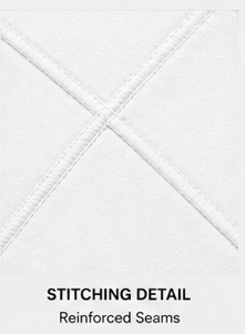 Close-up of the cross-stitched seam detail on the Motovational zip-up hoodie in True White