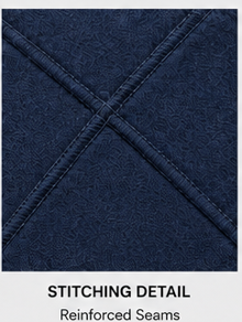Close-up of the cross-stitched seam detail on the Motovational zip-up hoodie in Navy Blue