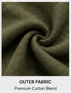 Close-up of the outer fabric texture of the Motovational zip-up hoodie in Deep Olive, twisted to show the weave