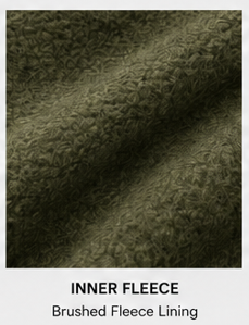 Close-up of the brushed inner lining of the Motovational zip-up hoodie in Deep Olive