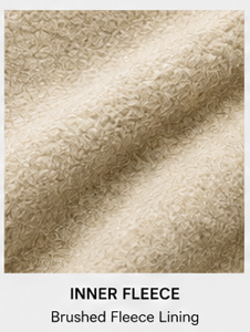Close-up of the brushed inner lining of the Motovational zip-up hoodie in Beige