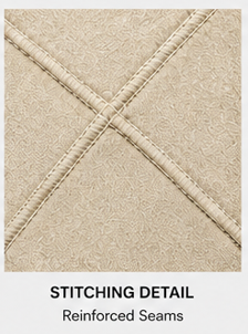 Close-up of the cross-stitched seam detail on the Motovational zip-up hoodie in Beige